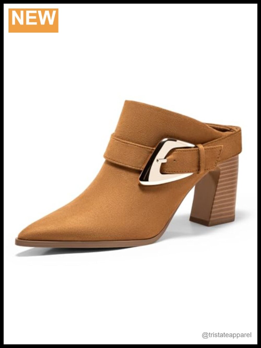 Womens Mules Boots Chunky Stacked Heel Pointed Toe Booties Slip On Buckle